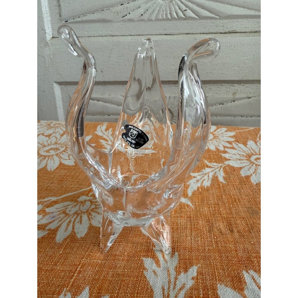 Vintage MCM Riekes Chalet Lead Crystal Candle Holder Art Glass
